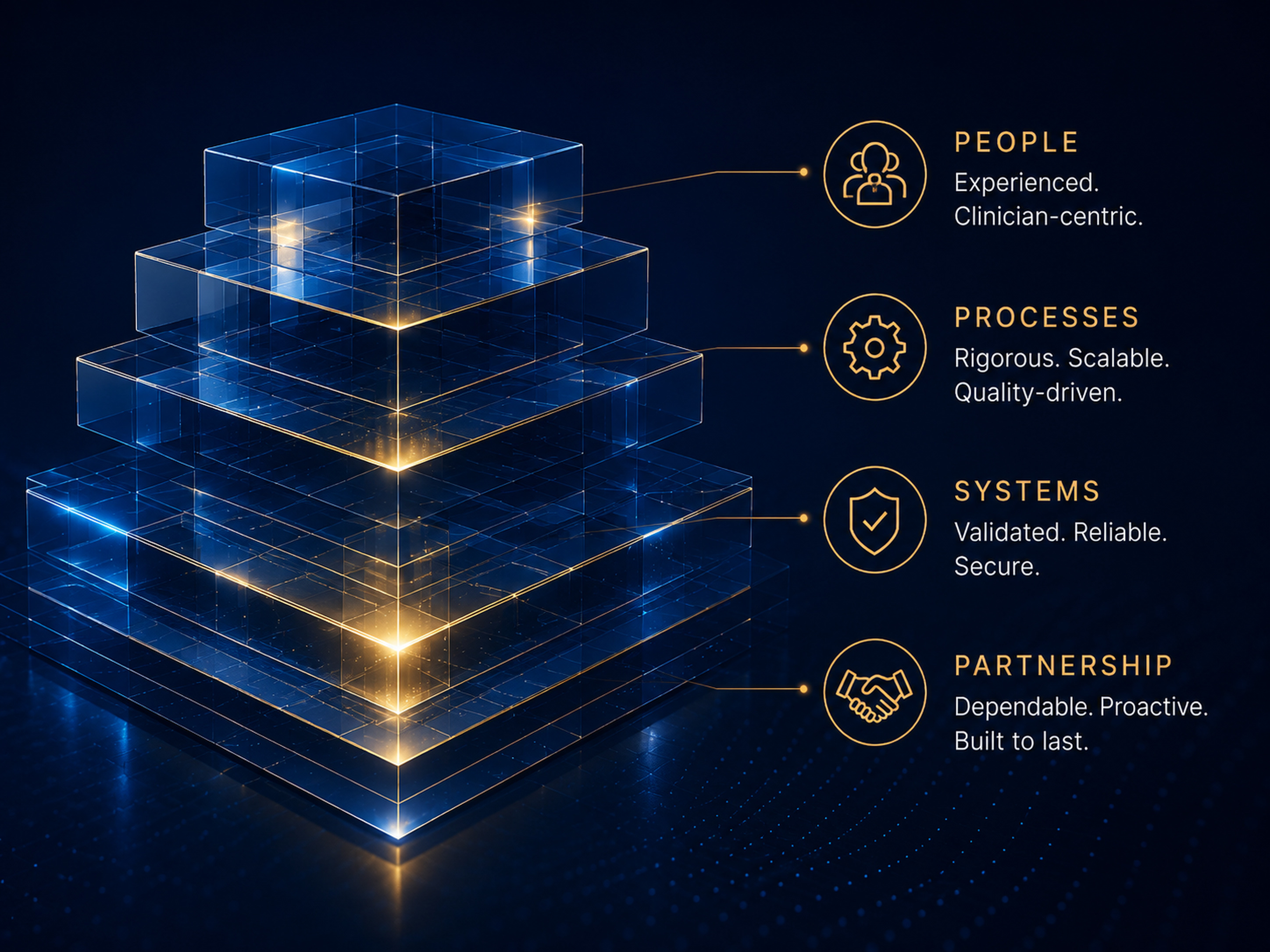 A layered model illustrating People, Processes, Systems, and Partnership.