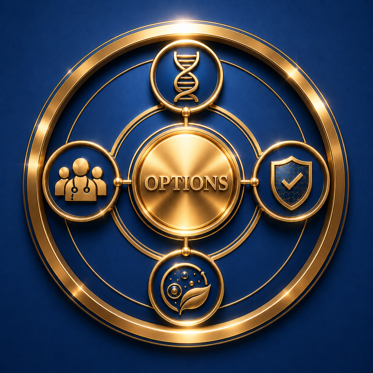 A radial dial of options — emblems for the categories of regenerative therapy.